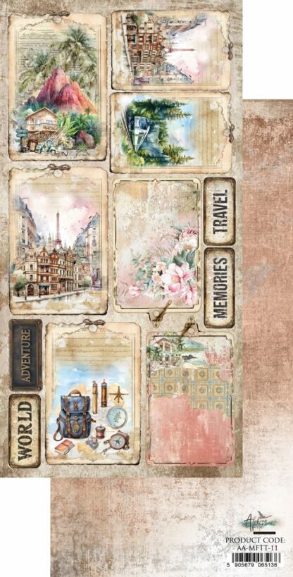 Art Alchemy - Memories from the trip - tags à découper 1 feuille 15x30